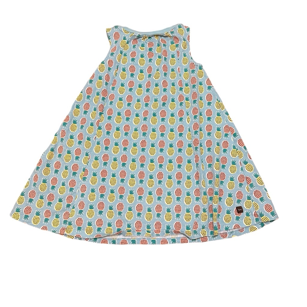 Tea Collection Girls Sleeveless Trapeze Dress Light Blue Yellow Peach Size 5 - Picture 2 of 3
